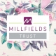 Millfields Trust logo on a floral background