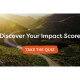 Image of a winding mountain road with text overlay: 'Discover your impact score. Take the quiz'