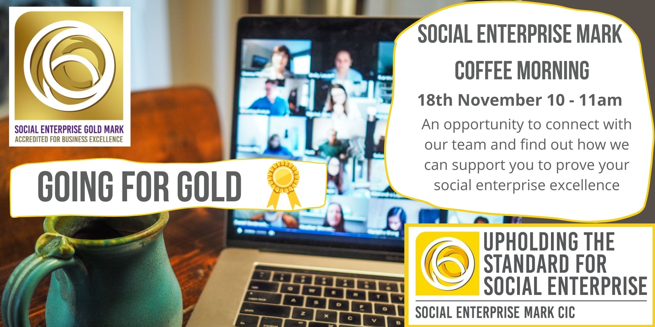 Social Enterprise Mark virtual coffee morning banner