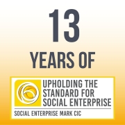 Text: "13 years of' and Social Enterprise Mark CIC logo with text "upholding the standard for social enterprise"