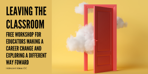 Picture of an open red door on a yellow background with white clouds