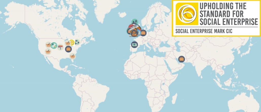 Map showing organisations accredited by Social Enterprise Mark CIC